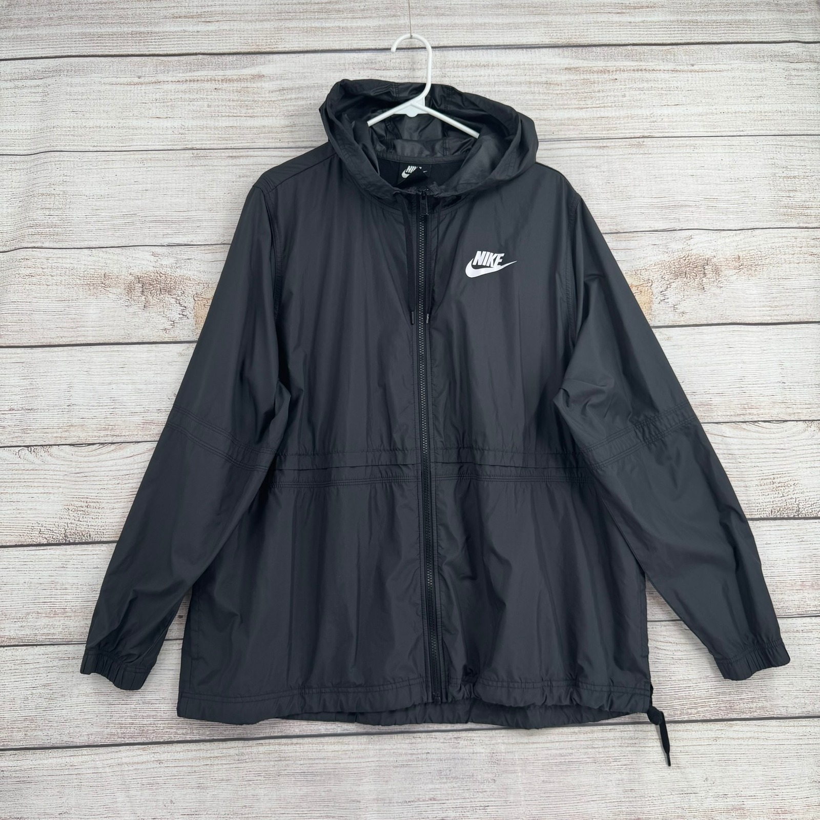 Nike Windbreaker Jacket Womens 2x Black Sportswear Essential Hooded Aj2984-010